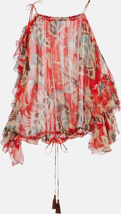 Etro Printed ruffled silk top