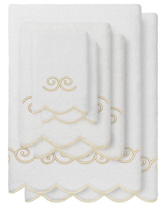 Linum Home Textiles 100% Turkish Cotton Symmetra Scallop 6Pc Embellished Towel Set