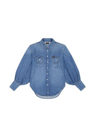 Wrangler Jeansbluse WRANGLER WRANGLER Jeanshemd Exaggerated Western, Damen, Gr. XS, blau, Obermaterial: 100% Baumwolle CO., Blusen Jeansbluse