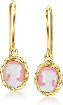 Ross-Simons Italian Pink Porcelain Cameo Drop Earrings in 18kt Gold Over Sterling