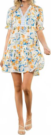 THML Clothing Citrus Tile Print Puff Sleeve Mini Dress In Orange