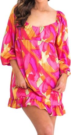 Peach Love California Songbird Print Dress In Pink