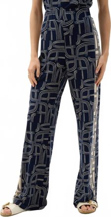 Joseph Ribkoff Geometric Wide Leg Pants In Midnight Blue/moonstone