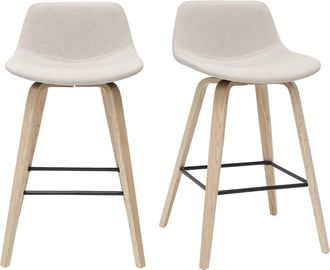 Miliboo Set De 2 Taburetes De Cocina N&oacute;rdicos Beige Y Madera Clara 65 Cm Nonie