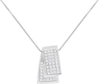 House of Brilliance 14K Gold 1.0 Cttw Princess Cut Diamond Two Tone Foldover Box Pendant 18 Box Chain Necklace
