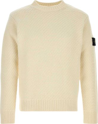 Stone Island Textured Knit Crew-Neck Sweater with Signature Sleeve Patch