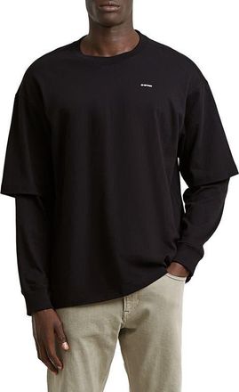 G-Star Double Sleeve Relaxed Organic Cotton T-Shirt in Dark Black at Nordstrom, Size Medium