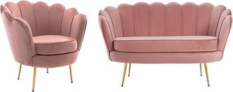 Vente-Unique Sof&aacute; de 2 plazas y silla estilo concha de terciopelo rosa DANDELION