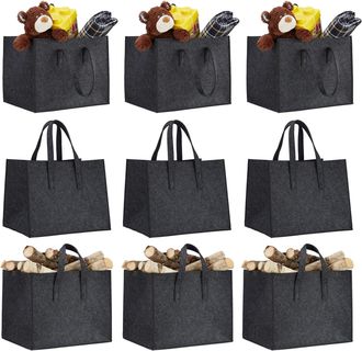 Relaxdays 9x Bolsas Para Le&ntilde;a Con Asas Xl, Fieltro, 34.5x43x36.5 Cm, Color Antracita