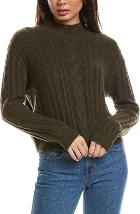 The Cashmere Project The Cashmere Project Cropped Mixed Cable Mock Neck Sweater