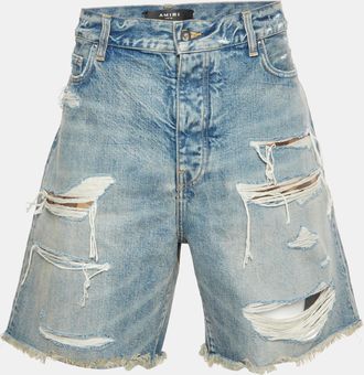 Amiri Blue Denim Distressed Shorts Xl/waist