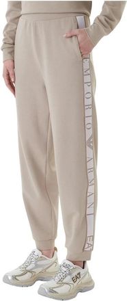 Emporio Armani Pantalone in jersey logato - Dames - Sweatpants - Beige - S - Katoen - Broeken