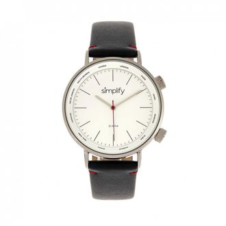 Simplify The 3300 Black and Silver Leather-Band Watch