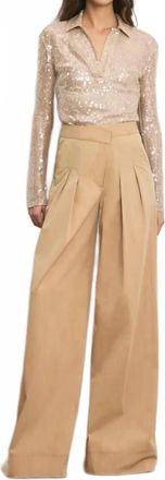 Veronica Beard Heron Crossover Waistband Wide Leg Pants In Khaki