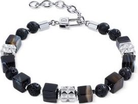 Coeur de Lion Striped Onyx Cube And Lava Bead Bracelet With Stainless Steel Spikes Cubes in Silver at Nordstrom