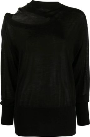 Stella McCartney Zwarte Gebreide Top met Cut-Outs - Dames - Ronde hals truien - Zwart - XS - Wol - Truien & Vesten