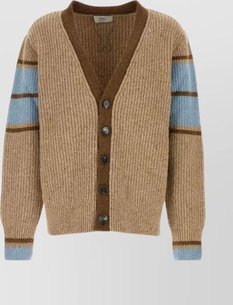 Ami striped long sleeve wool cardigan