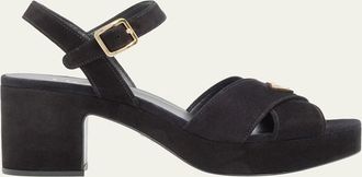 Prada Triangle Suede Platform Sandals