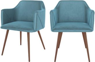 Rendez-Vous D&eacute;co Rendez-vous D&eacute;co - Set De 2 Sillas Con Reposabrazos De Terciopelo Azul - Daisy
