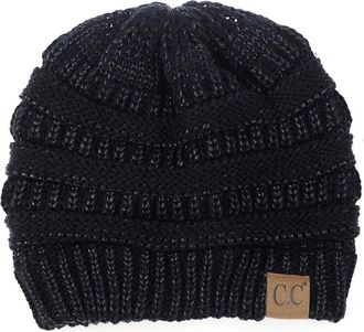 C.C NYfashion101 Trendy Warm Chunky Soft Stretch Cable Knit Beanie Skully, Black Metallic