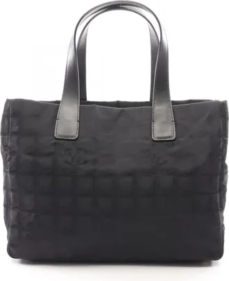 Chanel Black Leather Nylon Canvas Handbag Tote Bag (Pre-Owned)