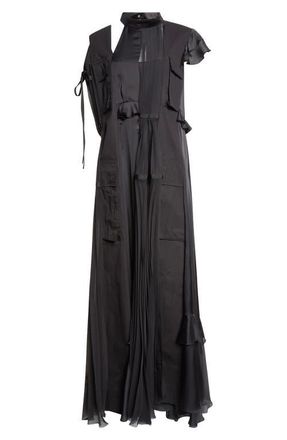 sacai Mixed Media Maxi Dress in Black at Nordstrom, Size 4