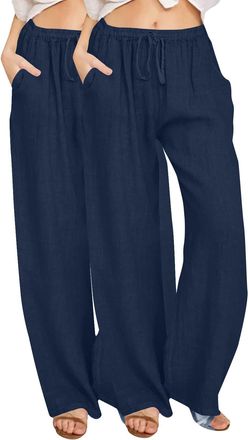 Generic Flared Joggers Womens Trousers White Linen Pants Womens Petite Casual Pants Work Trousers Linen Loungepants for Ladies Barrel Leg Crinkle for UK