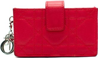 Dior Vibrant Red Leather Logo Chain Card Holder