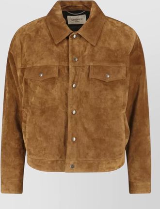 Saint Laurent casual coat front pockets suede texture