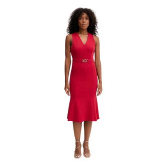 Twinset Vestido con cintur&oacute;n y cuello en V - Dresses - Mujer - Rojo - S