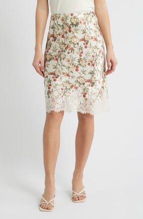 D&ocirc;en Elowette Floral Lace Hem Silk Skirt in Cerise Et Fleur at Nordstrom, Size Xx-Small