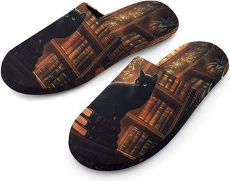 Generic Black Cat Library Sunlight Window Mens House Slippers Slip Indoor Slipper On Shoes Warm Outdoor