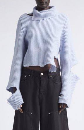 Haikure Lover Destroyed Rib Merino Wool Turtleneck Sweater in Sky at Nordstrom, Size X-Large