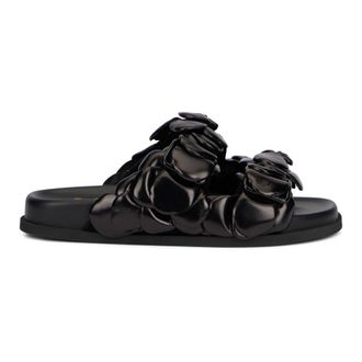Valentino Garavani Sliders, female, Black, Size: 7 1/2 US Kidskin Leather Slides with Round Toeline