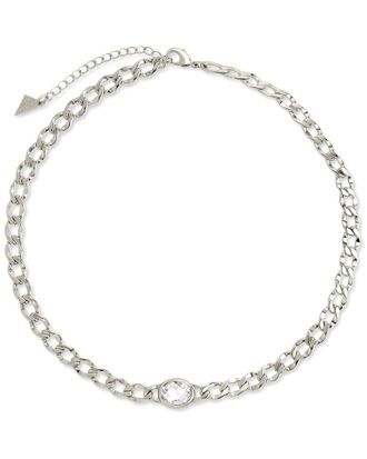 Sterling Forever CZ Rebel Station Curb Chain Choker Necklace
