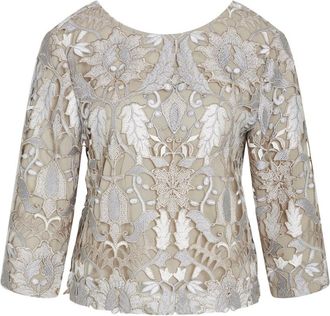 Bruuns Bazaar Blouses, female, Beige, Size: S Elegant Silver Beige Blouse with Embroidery