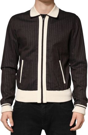 Dolce & Gabbana Brown Contrast Stripe Men Bomber Mens Jacket