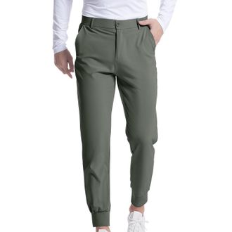 Generic Mens Stretch Golf Trousers, Slim Fit Smart Pants with Cuff Solid Color Jogging Outdoor Chino Trousers Stretch Straight Leg Running Pant with Pocket Li