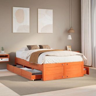 vidaXL Cama Sin Colch&oacute;n Con Cajones Madera De Pino Marr&oacute;n 135x190 Cm Vidaxl