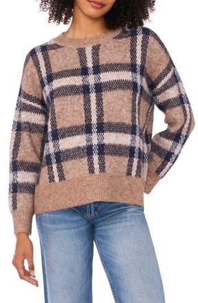 Vince Camuto Plaid Jacquard Sweater in Walnut Heather at Nordstrom Rack, Size X-Small