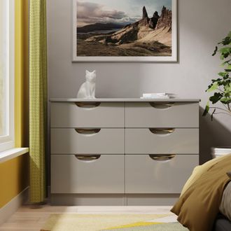 Lewis's Camden 6 Drawer Wide Chest in Grey Gloss & Dusk Grey - Ready Assembled - Lewiss Home | TJ Hughes
