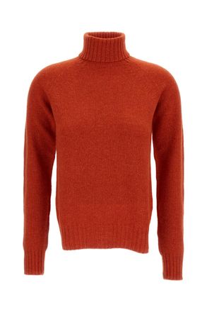 Drumohr Orange Flat-Knit Wool Turtleneck