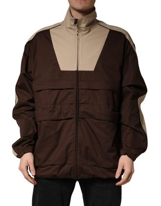 Dolce & Gabbana Mens Brown Beige Cotton Zip Windbreaker Jacket Elastane Clothing