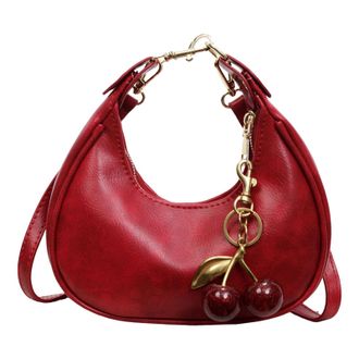 Generic Cymwer PU Crescent Bag Adjustable Shoulder Strap Half Moon Bag for Women Dating (Red)