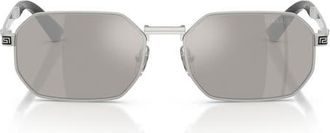 Versace 54mm Rectangular Sunglasses in Silver /Grey Mirror Silver at Nordstrom