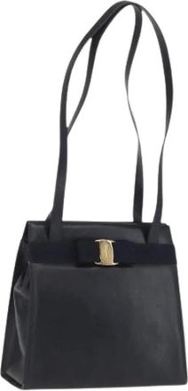 Ferragamo Pre-owned Shoulder Bags, female, Blue, Size: ONE SIZE Pre-owned Leather Shoulder Bag