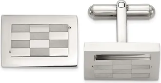 Diamond2Deal Stainless Steel Polished and Laser-cut Checkered Cuff Links