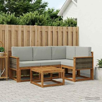 vidaXL Vidaxl Set Di Divani Da Esterno 5 Pz Naturale E Grigio Chiaro