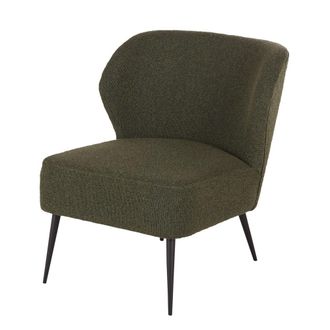 Maisons du monde Sill&oacute;n profesional de tela de rizo de poli&eacute;ster reciclado verde caqui