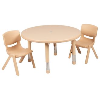 Flash Furniture 33 Round Natural Plastic Height Adjustable Activity Table Set with 2 Chairs